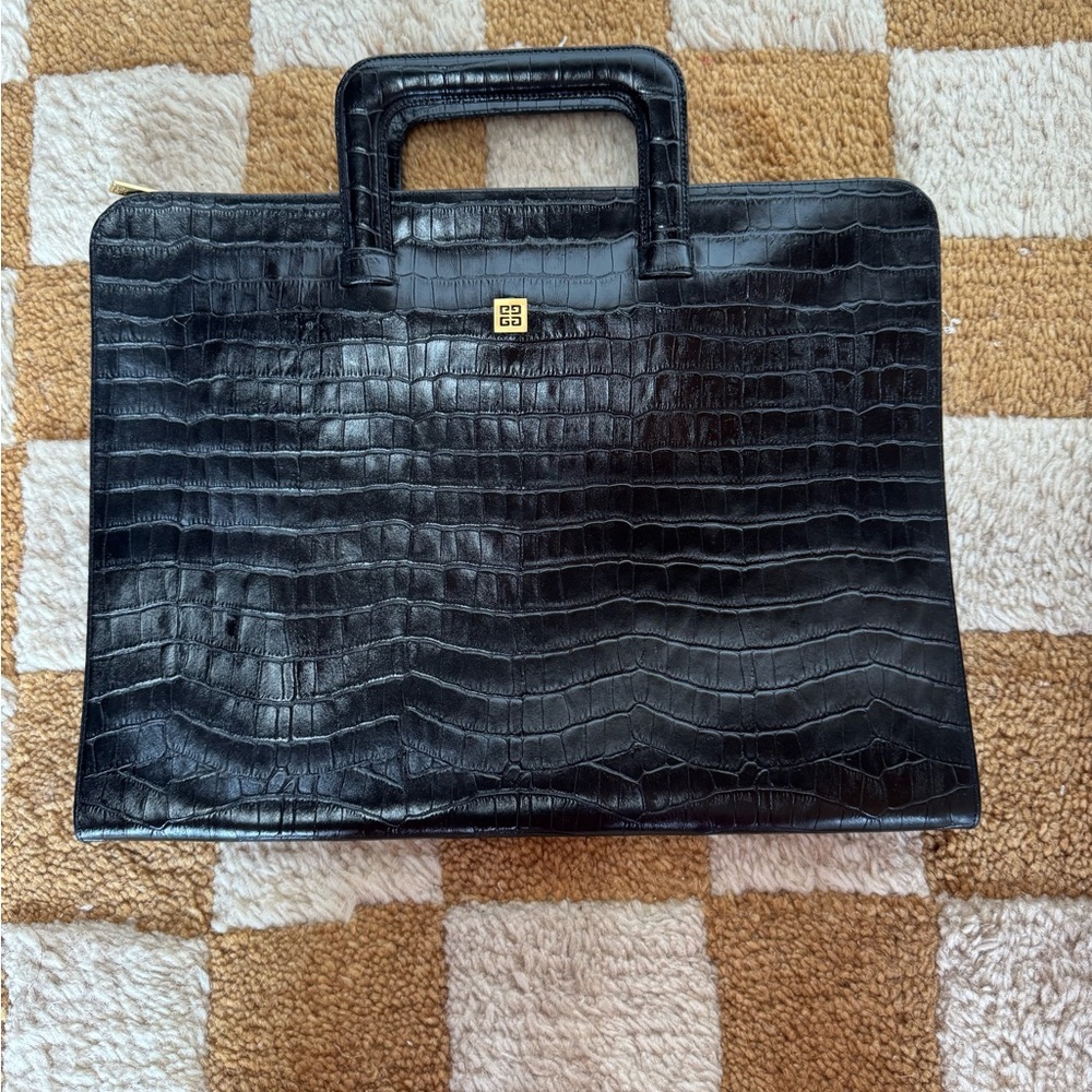 Vintage Givenchy Black Crocodile-Embossed Business Bag